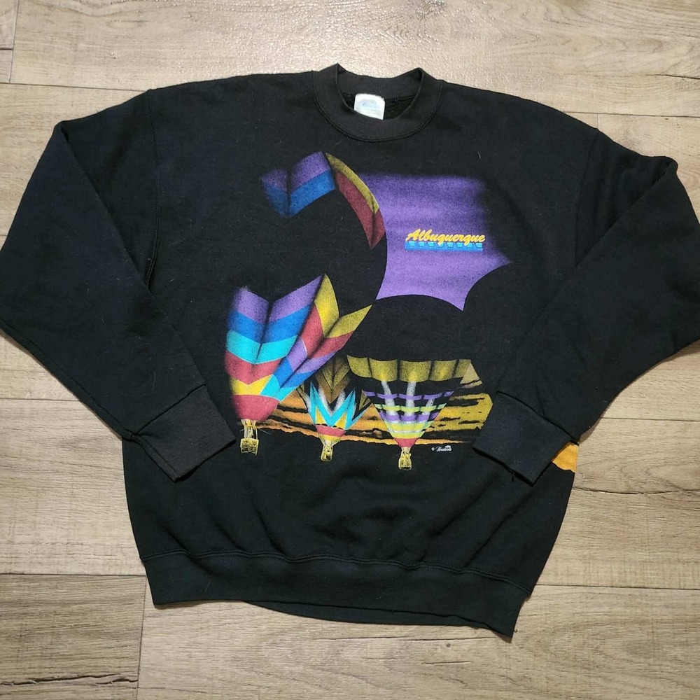 Vintage Hazelwoods Albuquerque Hot Air Balloon Sweatshirt Mens XL Black USA Made